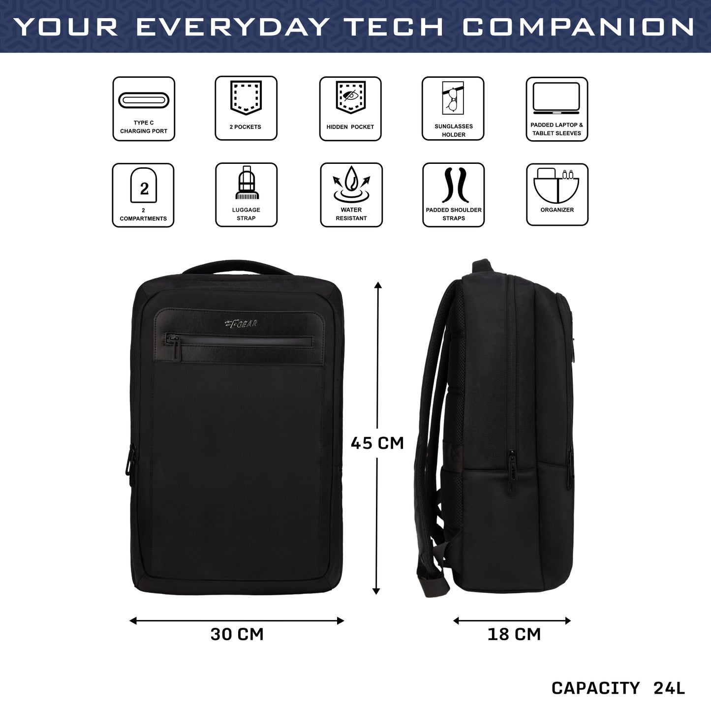 Kingsley 24L Black Laptop Backpack