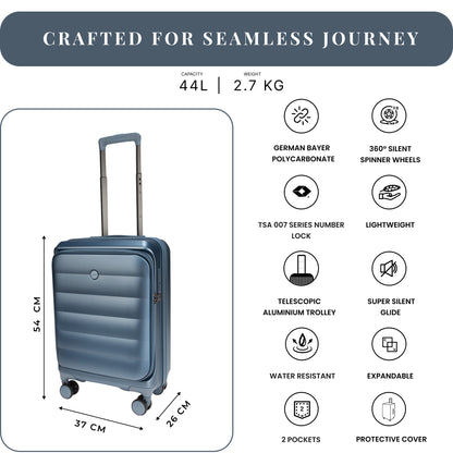 Valencia Small Pearl Blue 54 cms Front-Opening Cabin Strolley