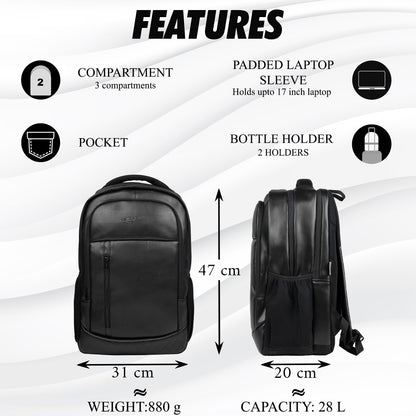 Bering 28L Black Art Leather Laptop Backpack