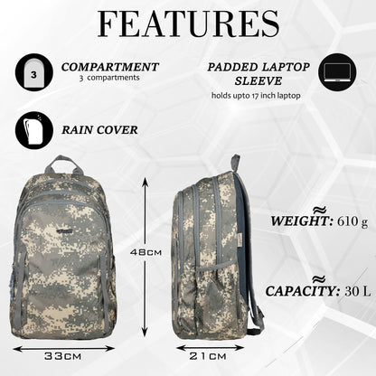 Military Raider 30L Marpat ACV Digital Camo Backpack With Rain Cover