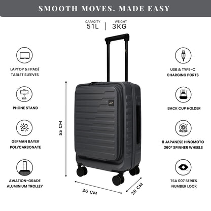 Sedona Small Cabin Pro Steel Grey 55 cms Front-Opening Strolley