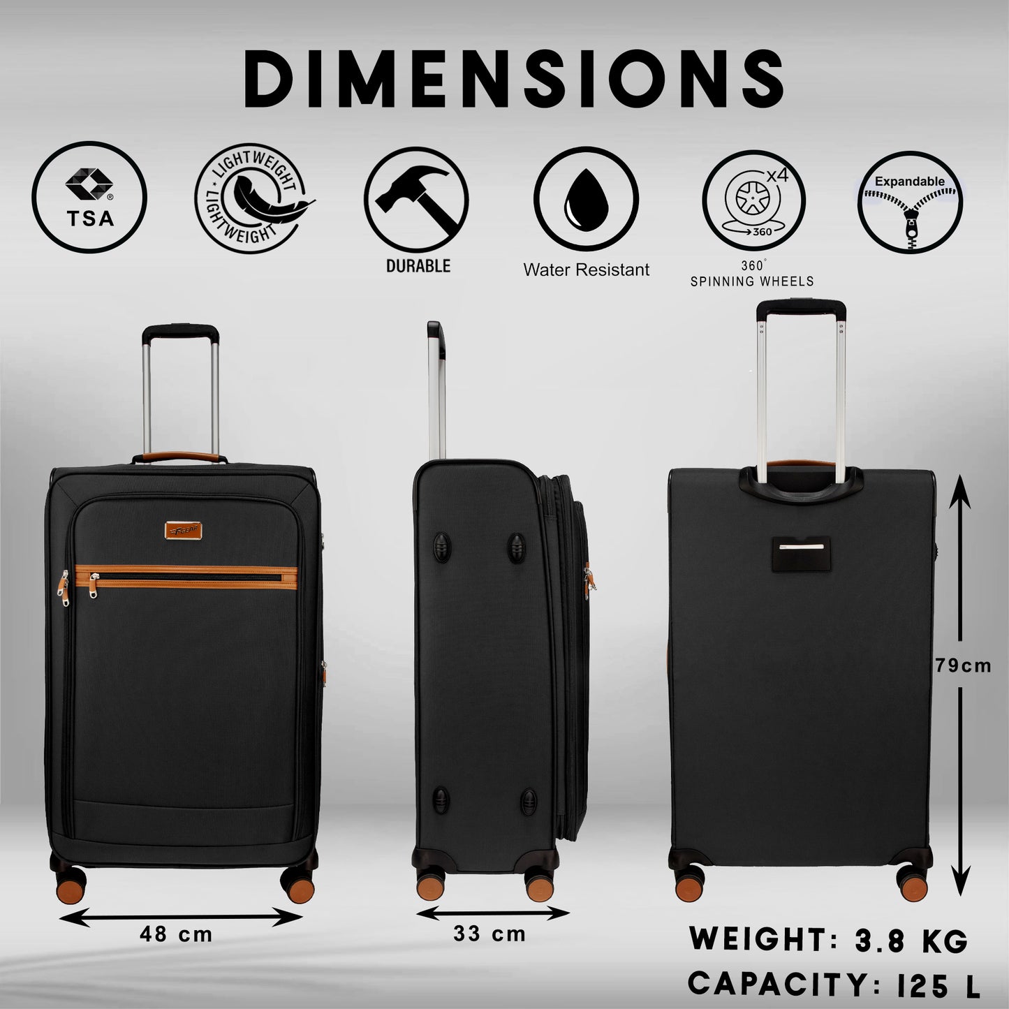 SoftAir Large Black Check-in Suitcase