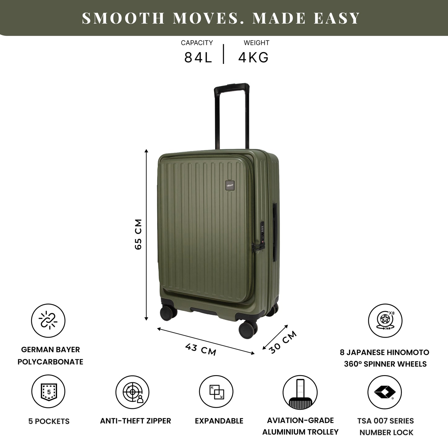 Montreal Medium Army Green 65 cms Front-Opening Strolley