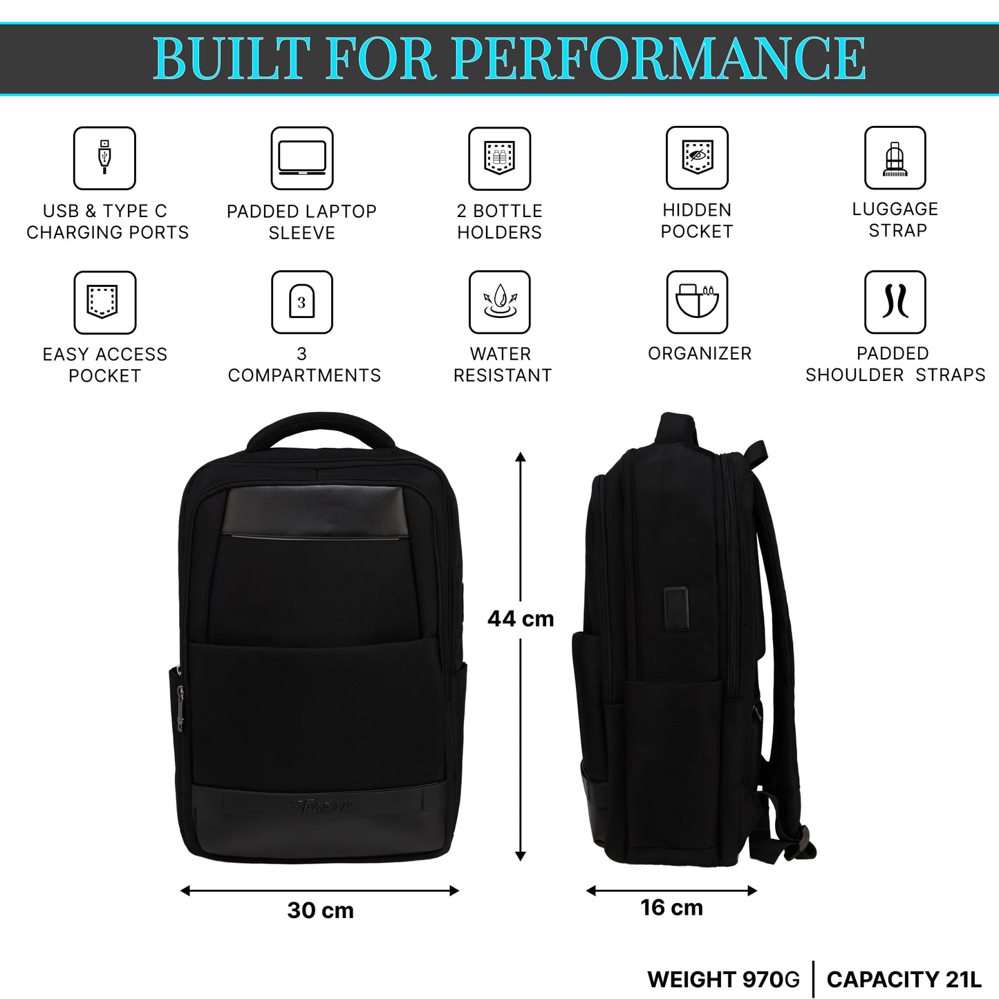 Brussels 21L Black Laptop Backpack
