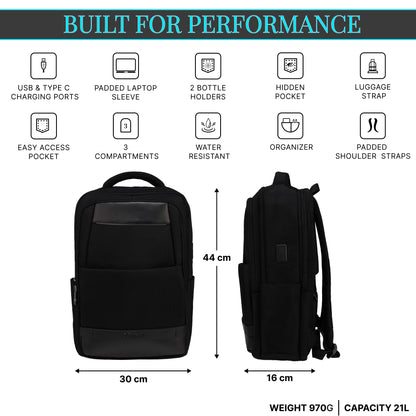 Brussels 21L Black Laptop Backpack