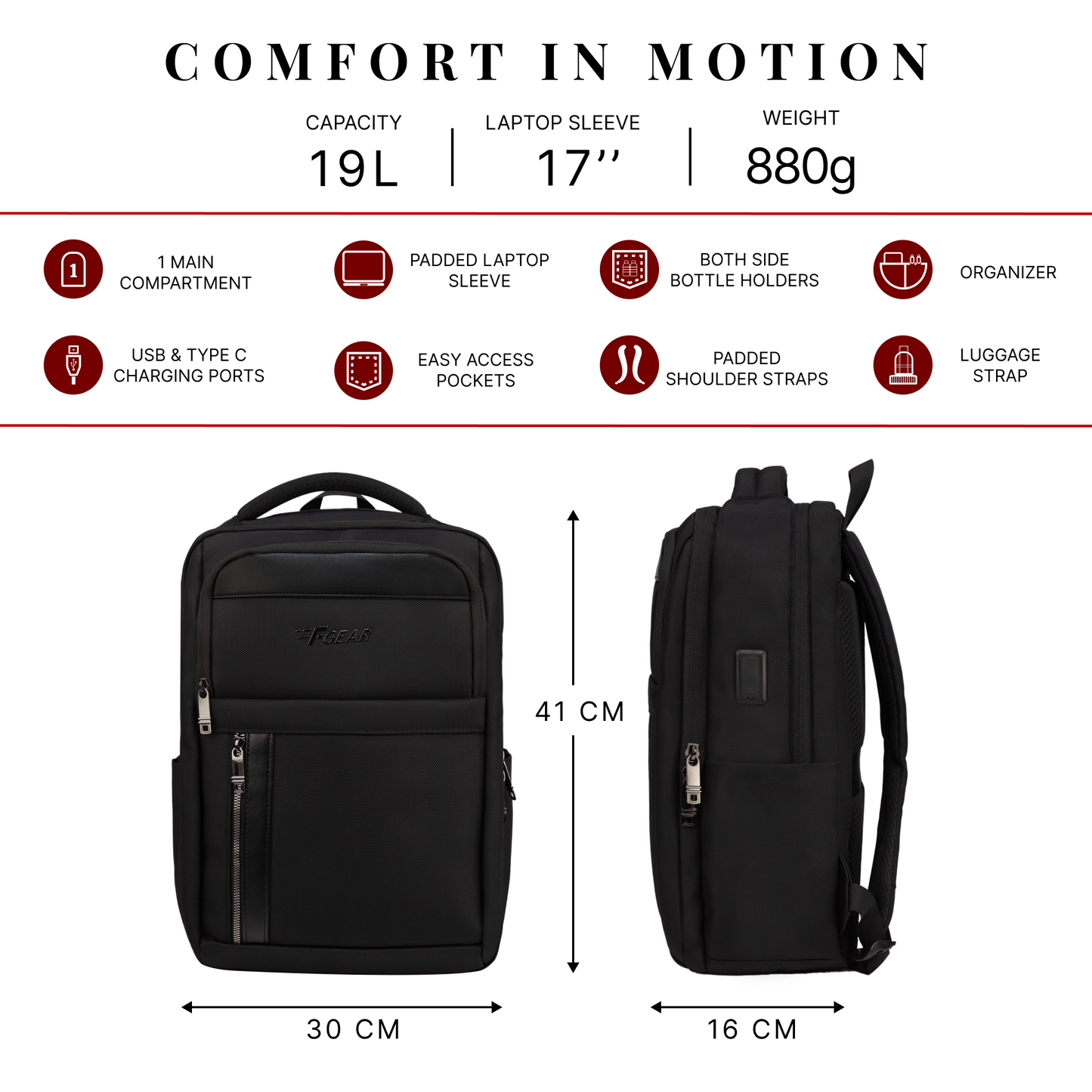 Kenton 19L Black Laptop Backpack