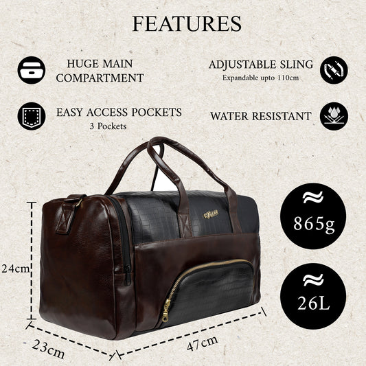 Jesko 26L Black Tan Vegan Leather Travel Duffle