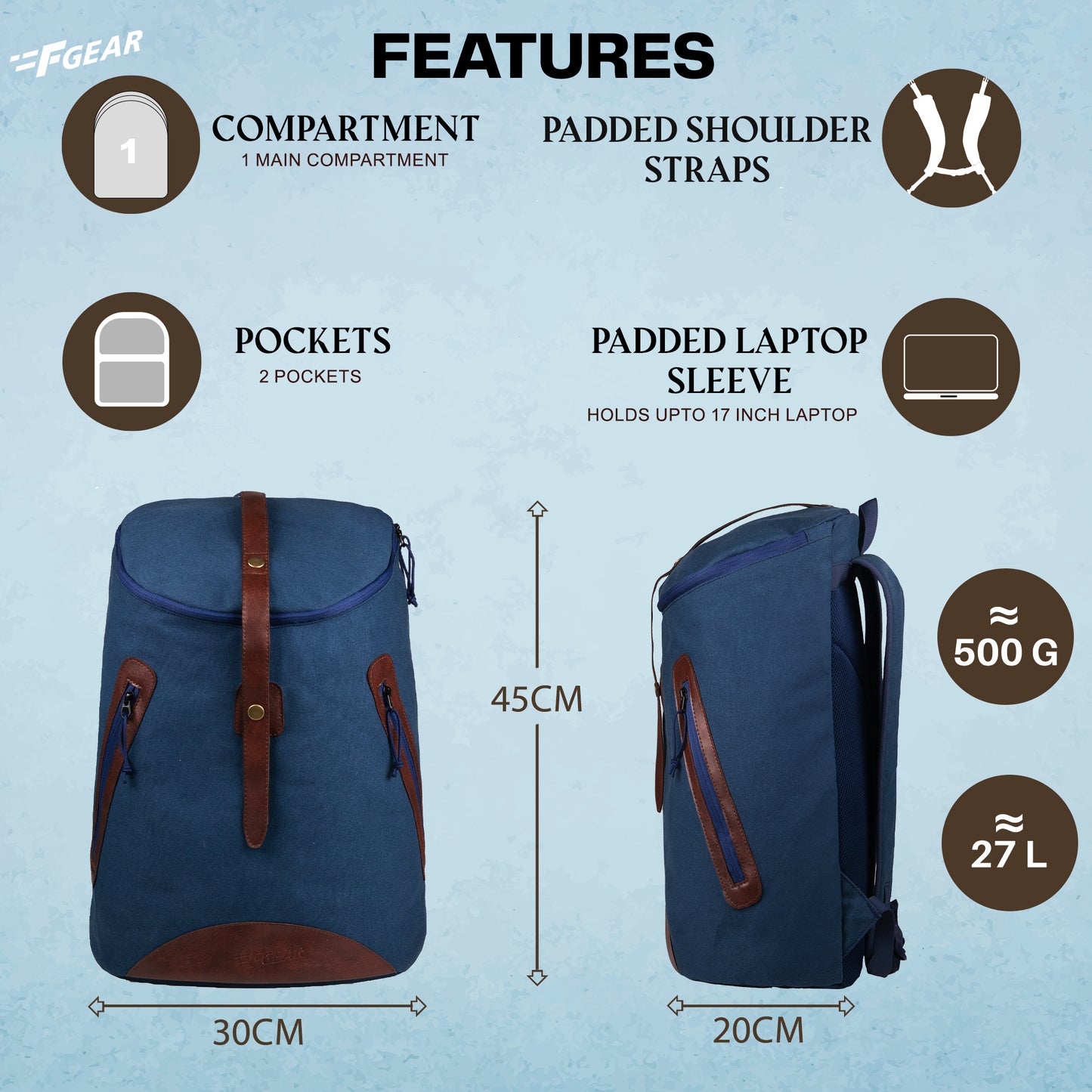 Cobalt 27L Navy Canvas Backpack