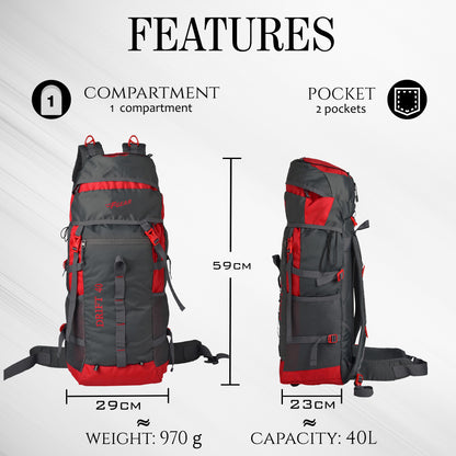 Drift 40L Grey Red Rucksack