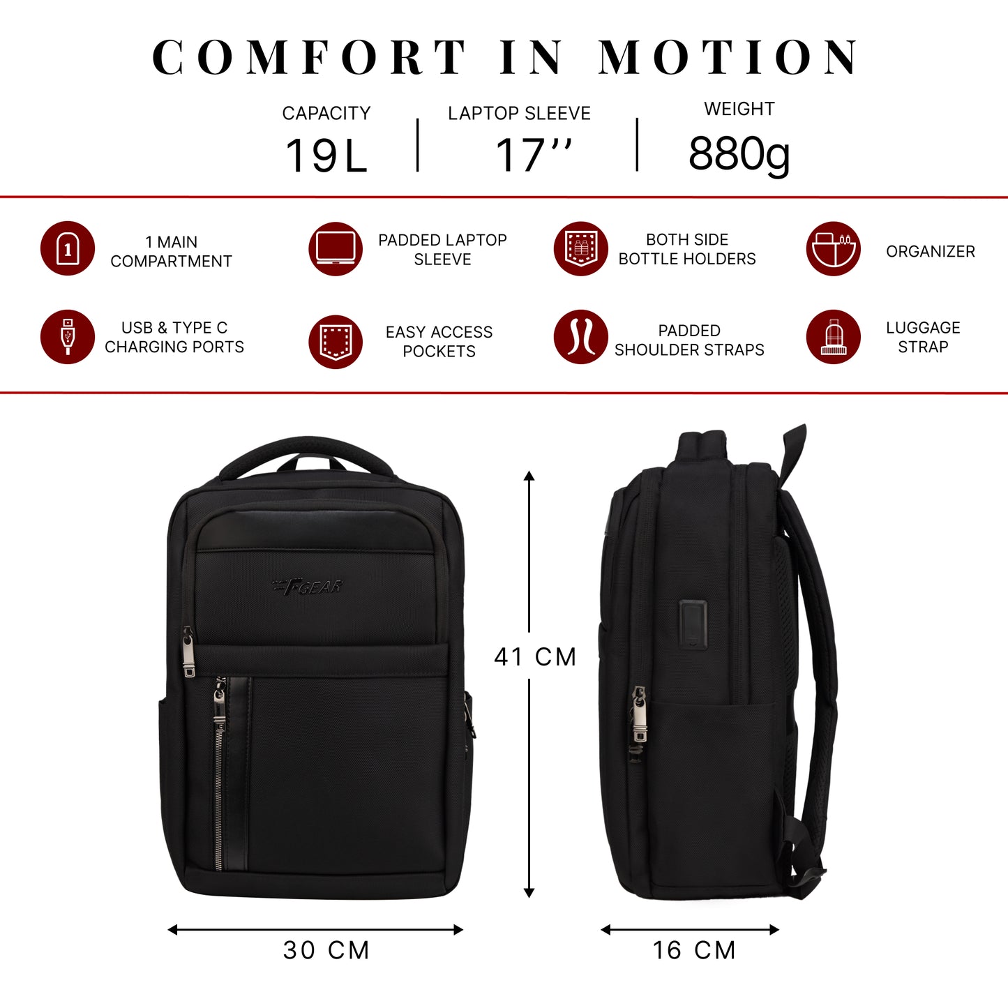 Kenton 19L Black Laptop Backpack