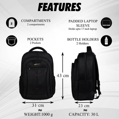 Royal 30L Black Laptop Backpack