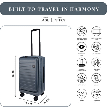 Windsor Stone Blue 56 cms Small Front Opening Trunk-Style Cabin Strolley with Laptop Sleeve & Expander