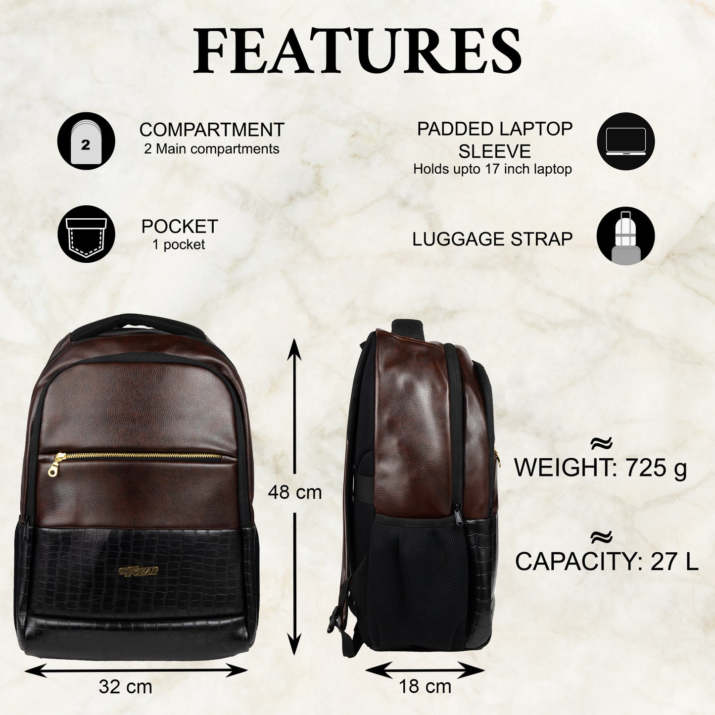 Mastermind 27L Tan Vegan Leather Laptop Backpack