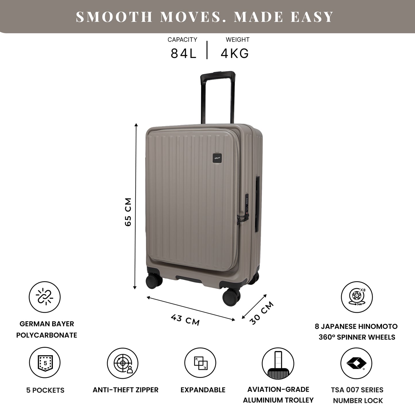 Montreal Medium  Taupe 65 cms Front-Opening Strolley