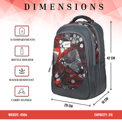 Panya 21L Grey Geometric Black Red Backpack