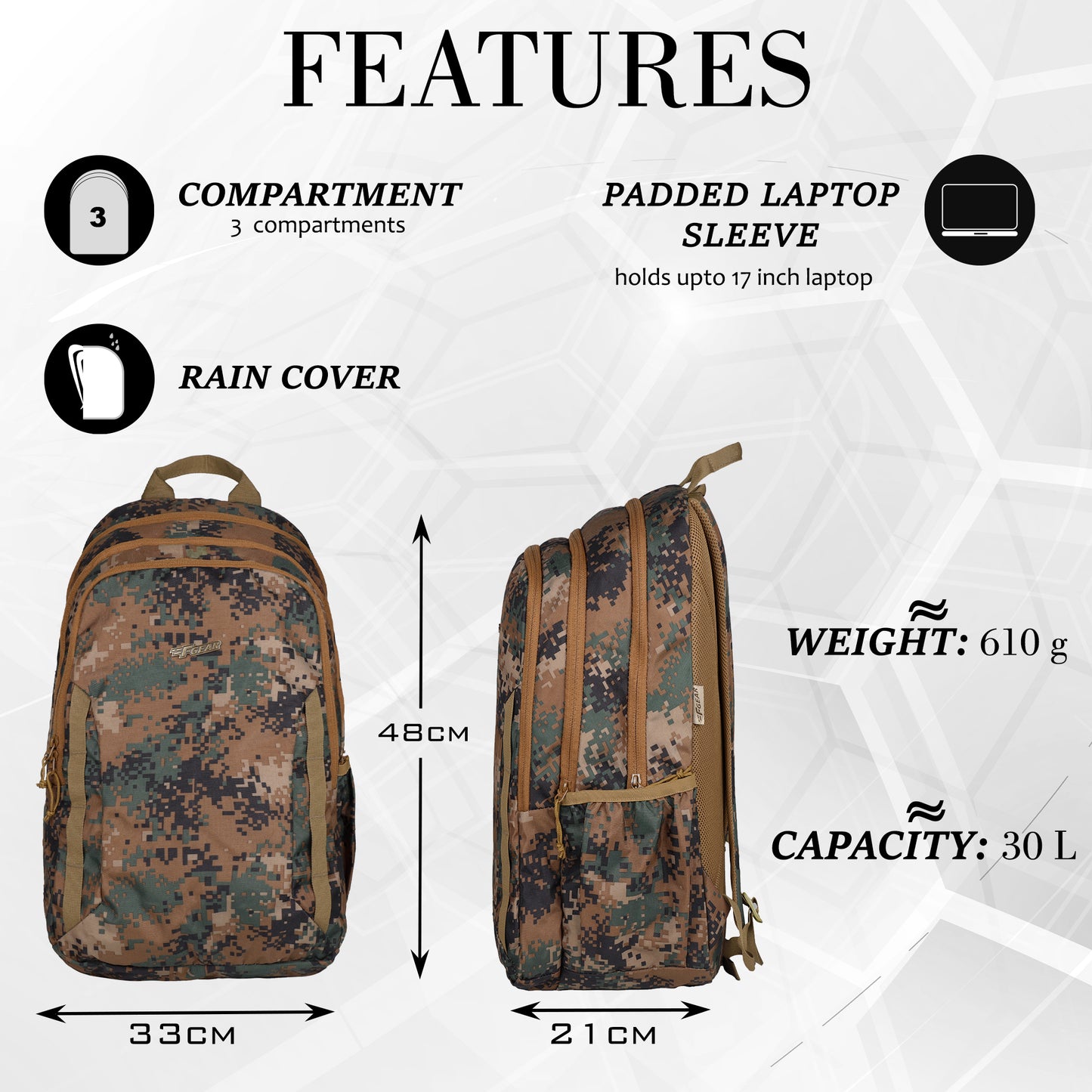 Military Raider 30L Marpat WL Digital Camo Backpack With Rain Cover