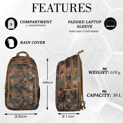 Military Raider 30L Marpat WL Digital Camo Backpack With Rain Cover