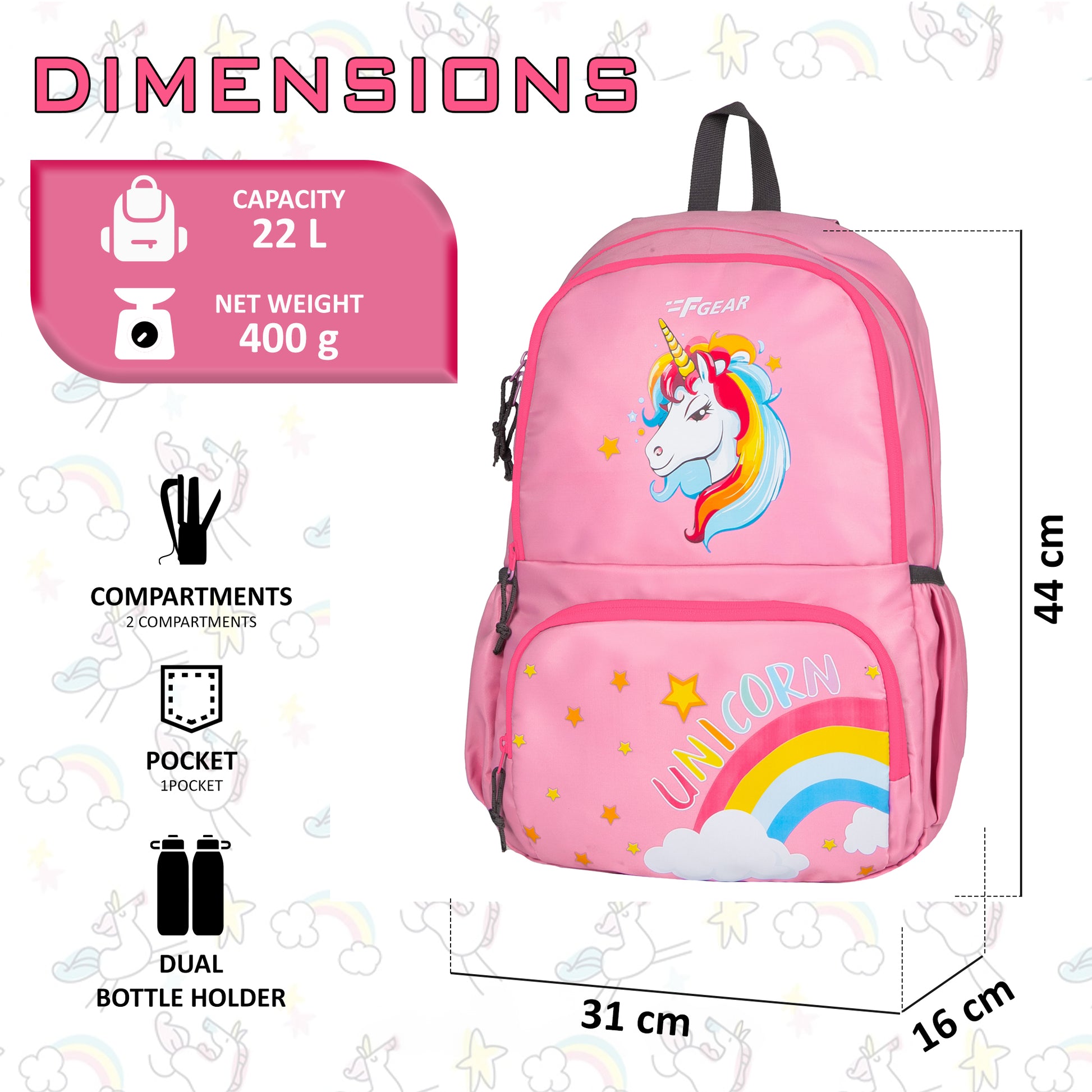 Unicorn 22L Pink Kids Backpack – FGEAR.in Unicorn 22L Pink Kids Backpack – FGEAR.in