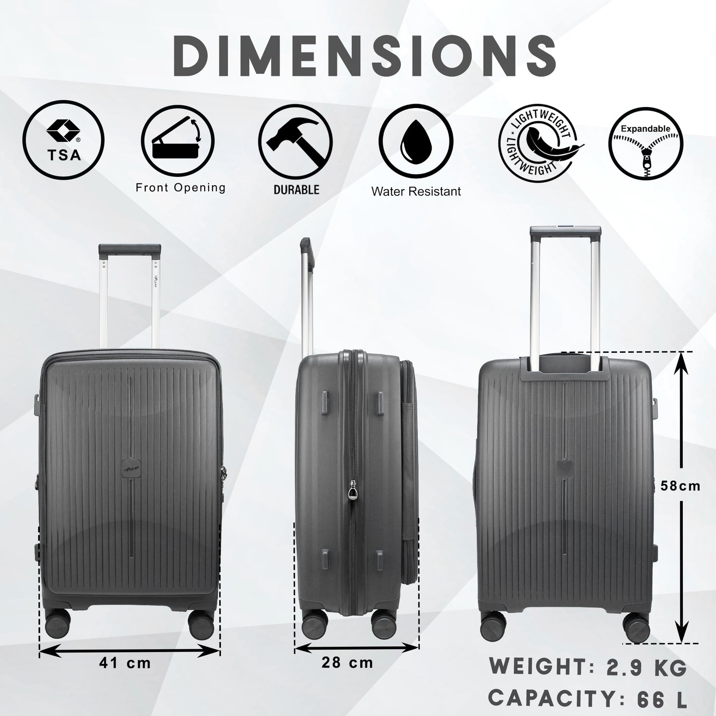 Myton Medium Front Opening Dark Grey Check-in Strolley