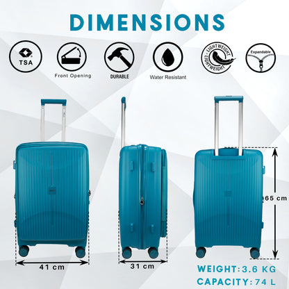 F Gear Myton Medium Front Opening Cyan Blue Check-in Strolley