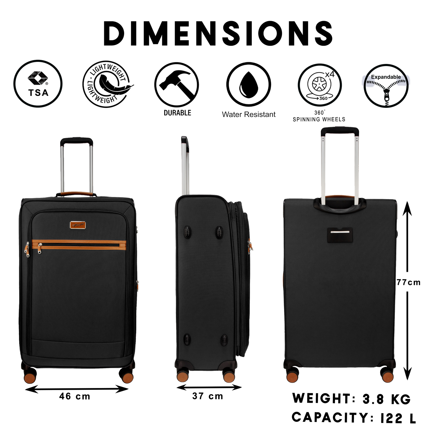 F Gear SoftAir Large Black Check-in Suitcase