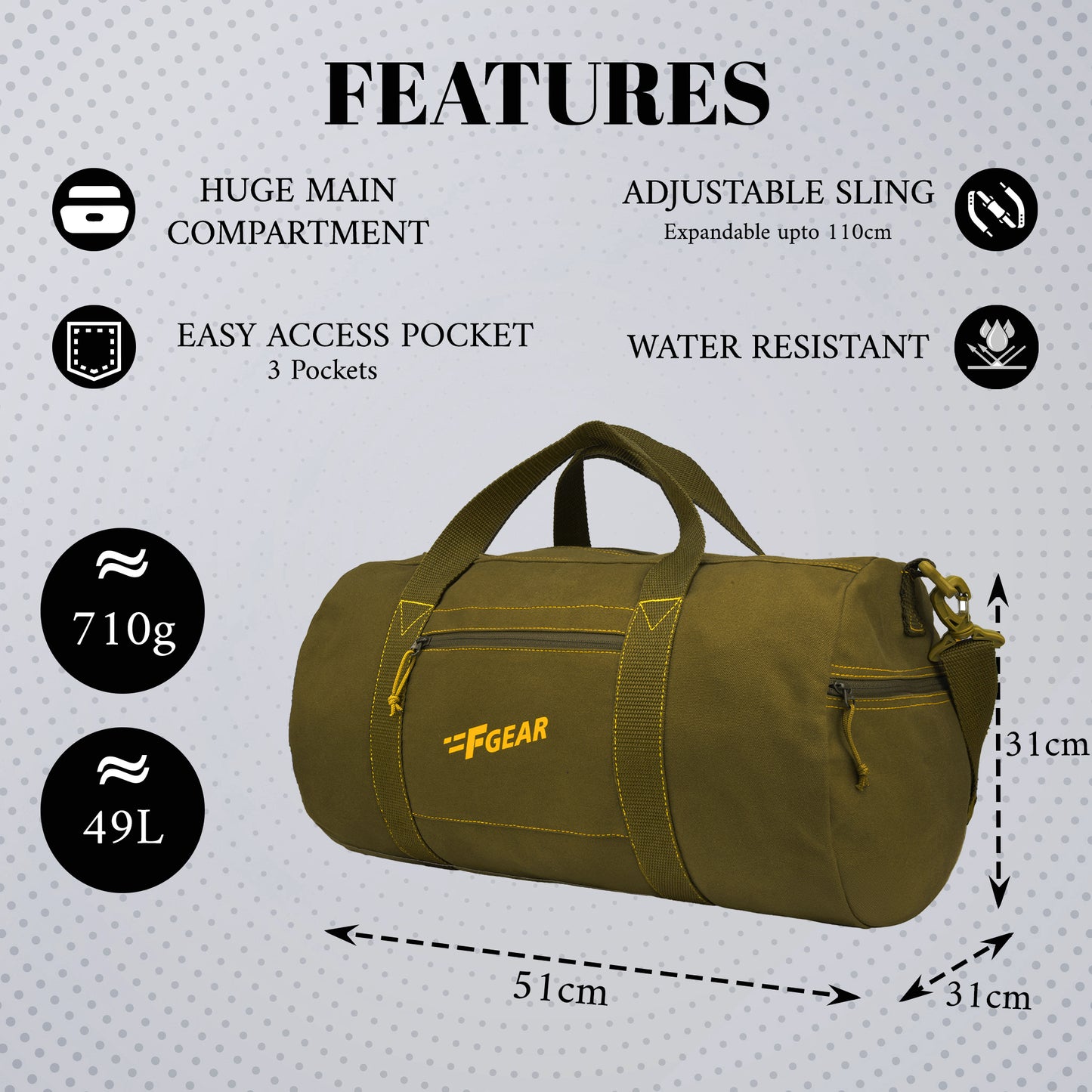 Sergeant 49L Canvas Olive Gym Bag