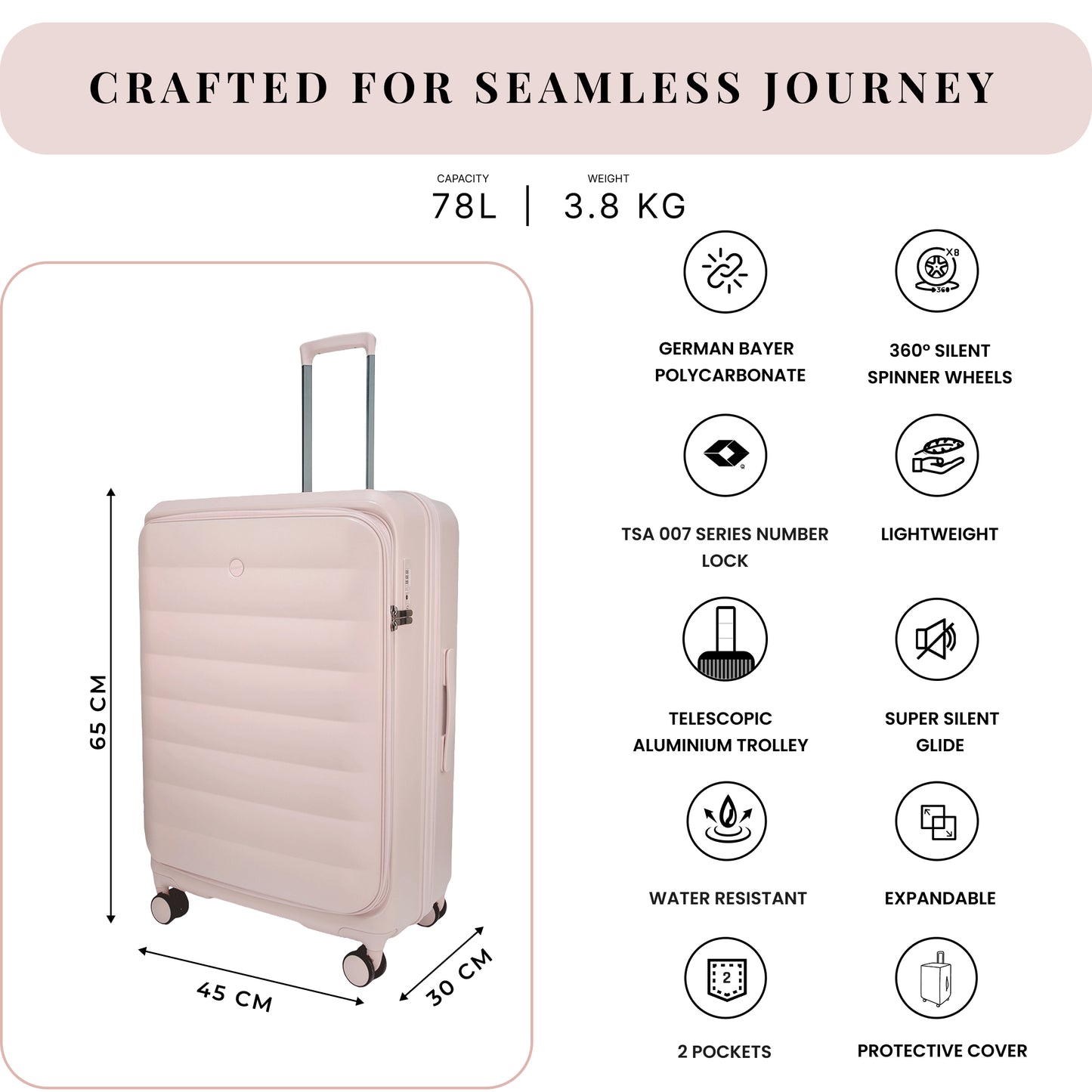 Valencia Medium Silk Rose 65 cms Front-Opening Strolley