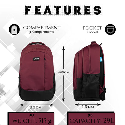 Winsome 29L Black Maroon Backpack