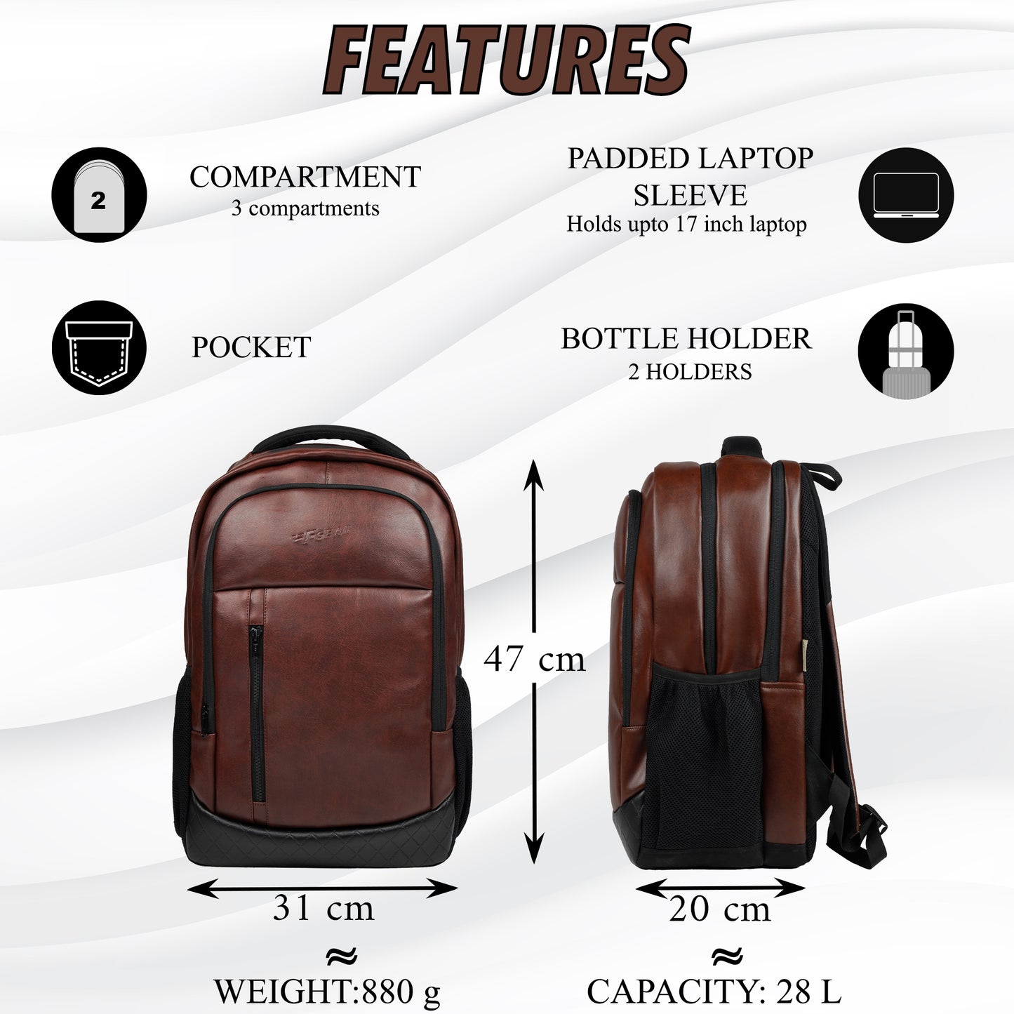 Bering 28L Tan Art Leather Laptop Backpack