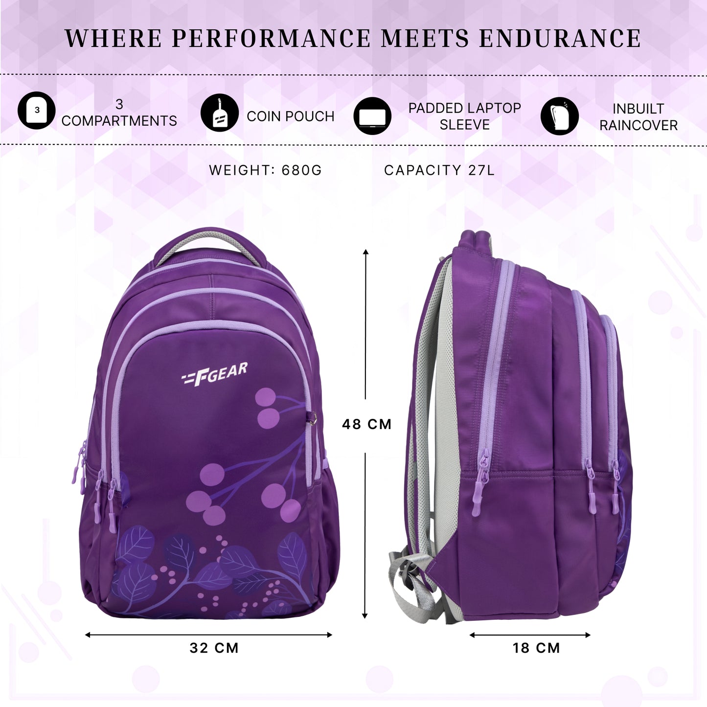 Century Dark Purple 27L Laptop with Raincover