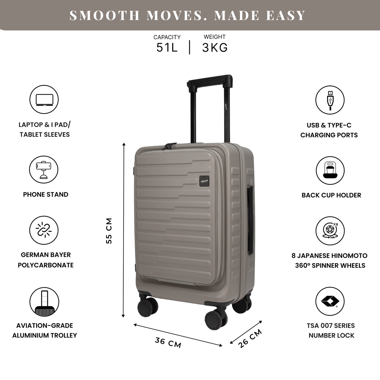 Sedona Small Cabin Pro Taupe 55 cms Front-Opening Strolley