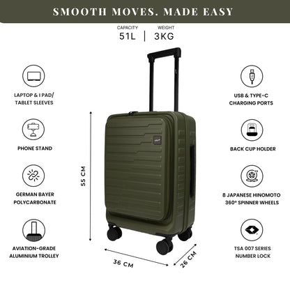 Sedona Small Cabin Pro Army Green 55 cms Front-Opening Strolley