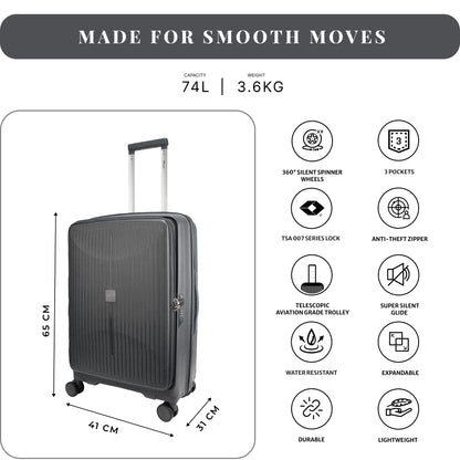 F Gear Myton Medium Front Opening Dark Grey Check-in Strolley