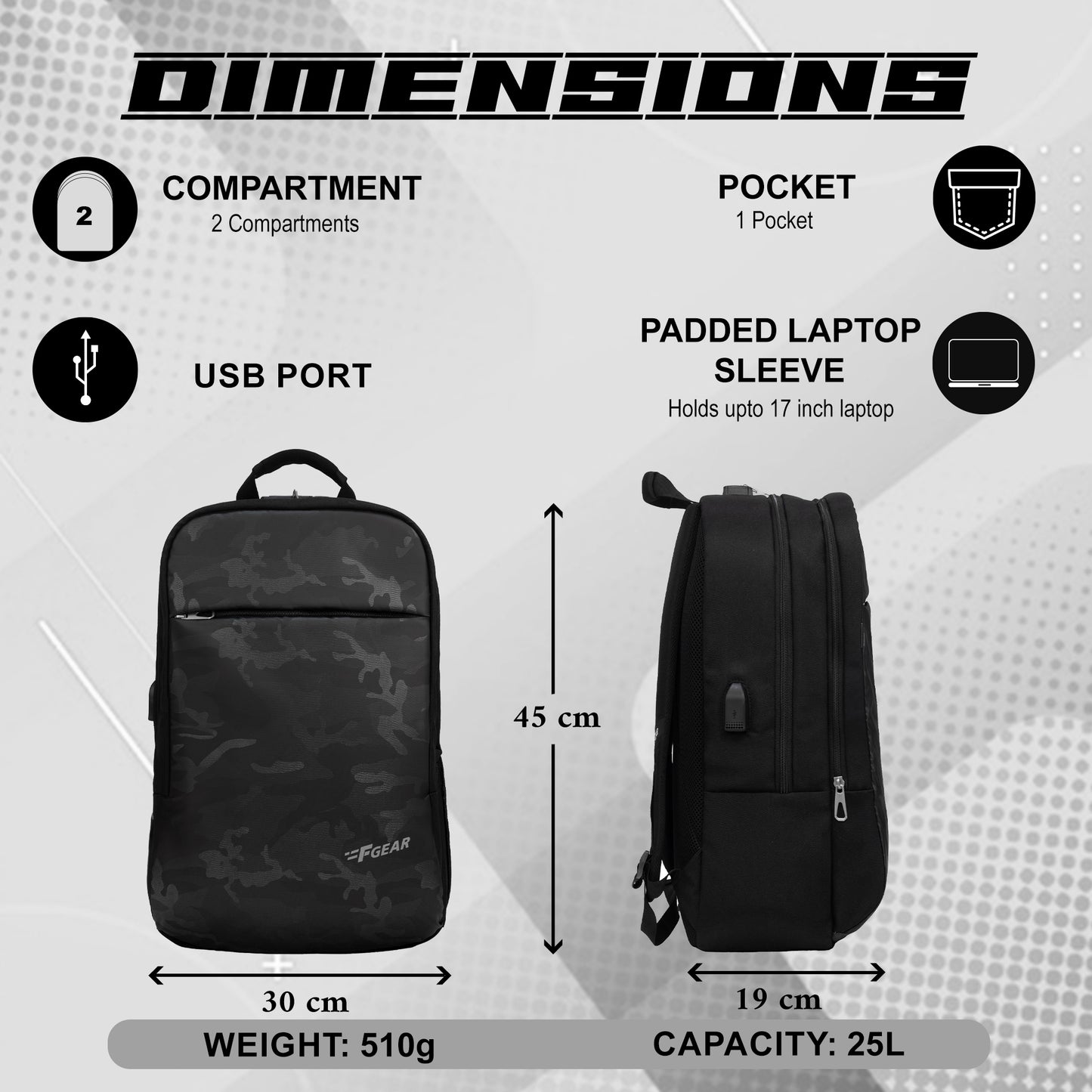 Harvey 25L Camo Black Laptop Backpack