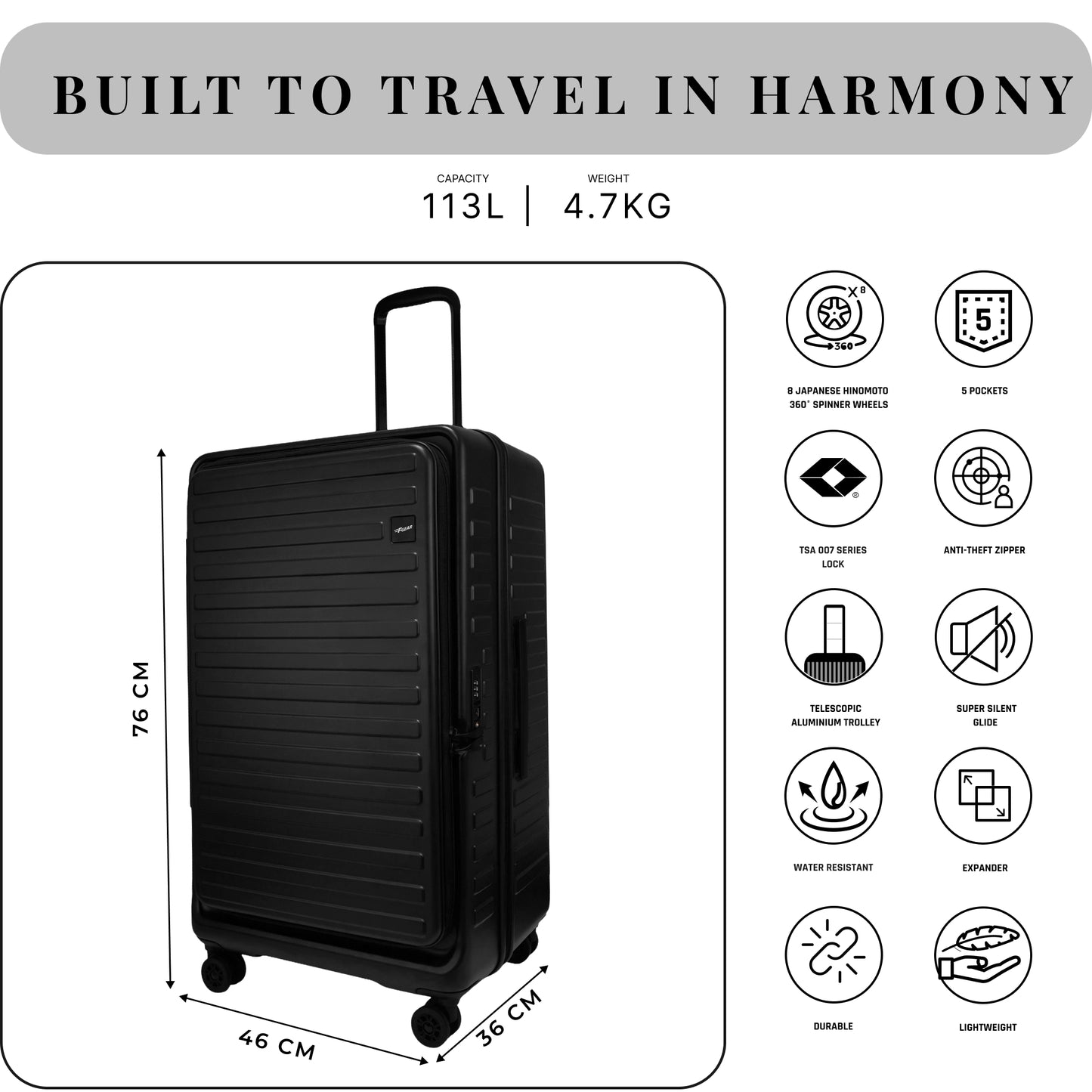 Windsor Black 76 cms Large Front Opening Trunk-Style Check-in Strolley with Expander