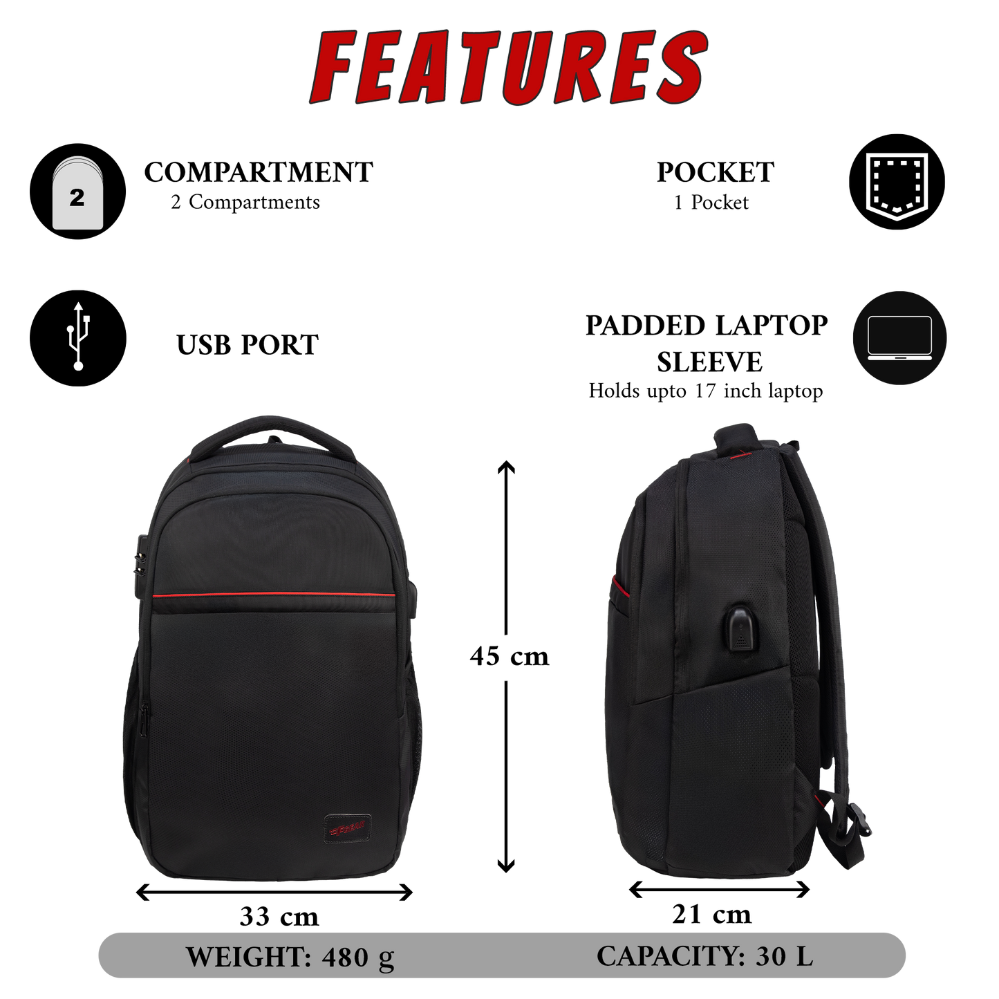 Octane 30 L Black Laptop Backpack