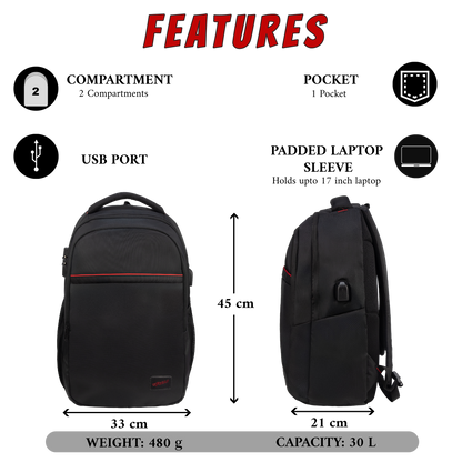 Octane 30 L Black Laptop Backpack