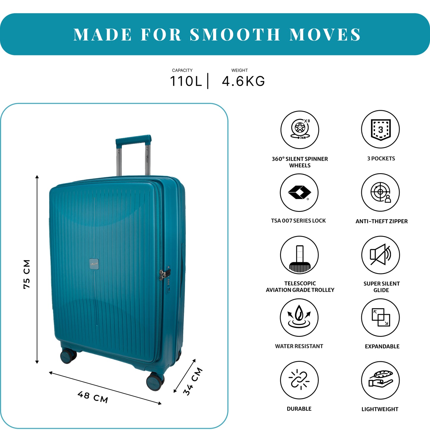 F Gear Myton Large Front Opening Cyan Blue Check-in Strolley