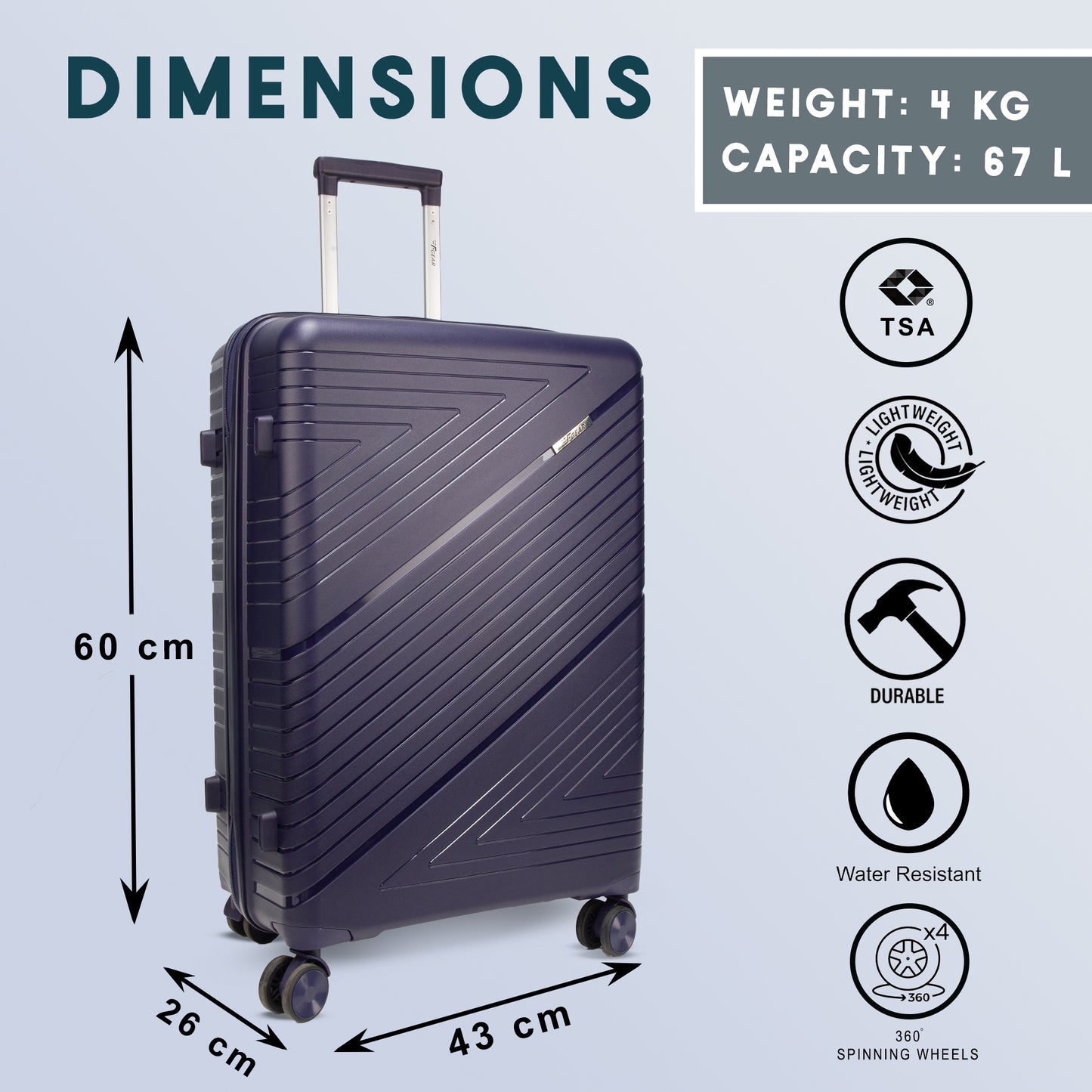 Aegis 26" Navy Blue Check-in Medium Suitcase
