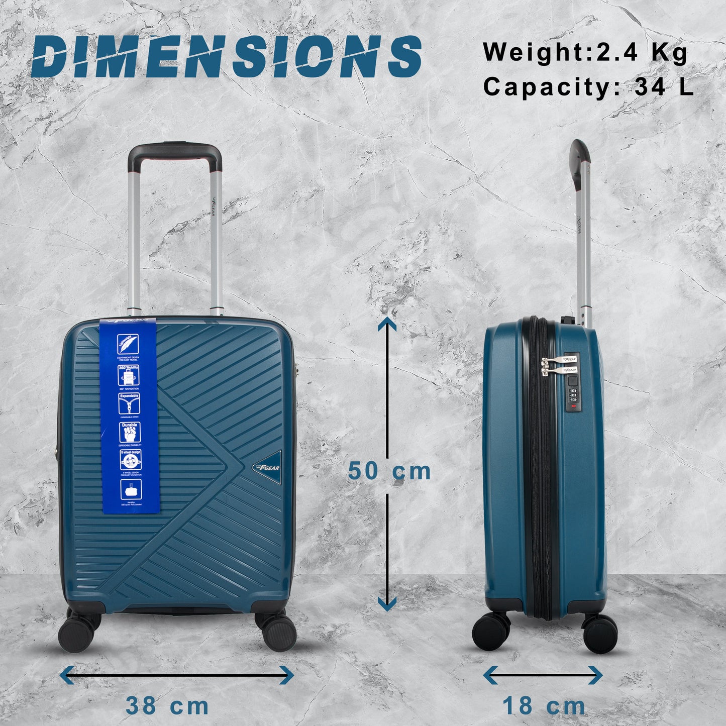 Goliath 20" Peacock Blue Expandable Cabin (Small) Suitcase