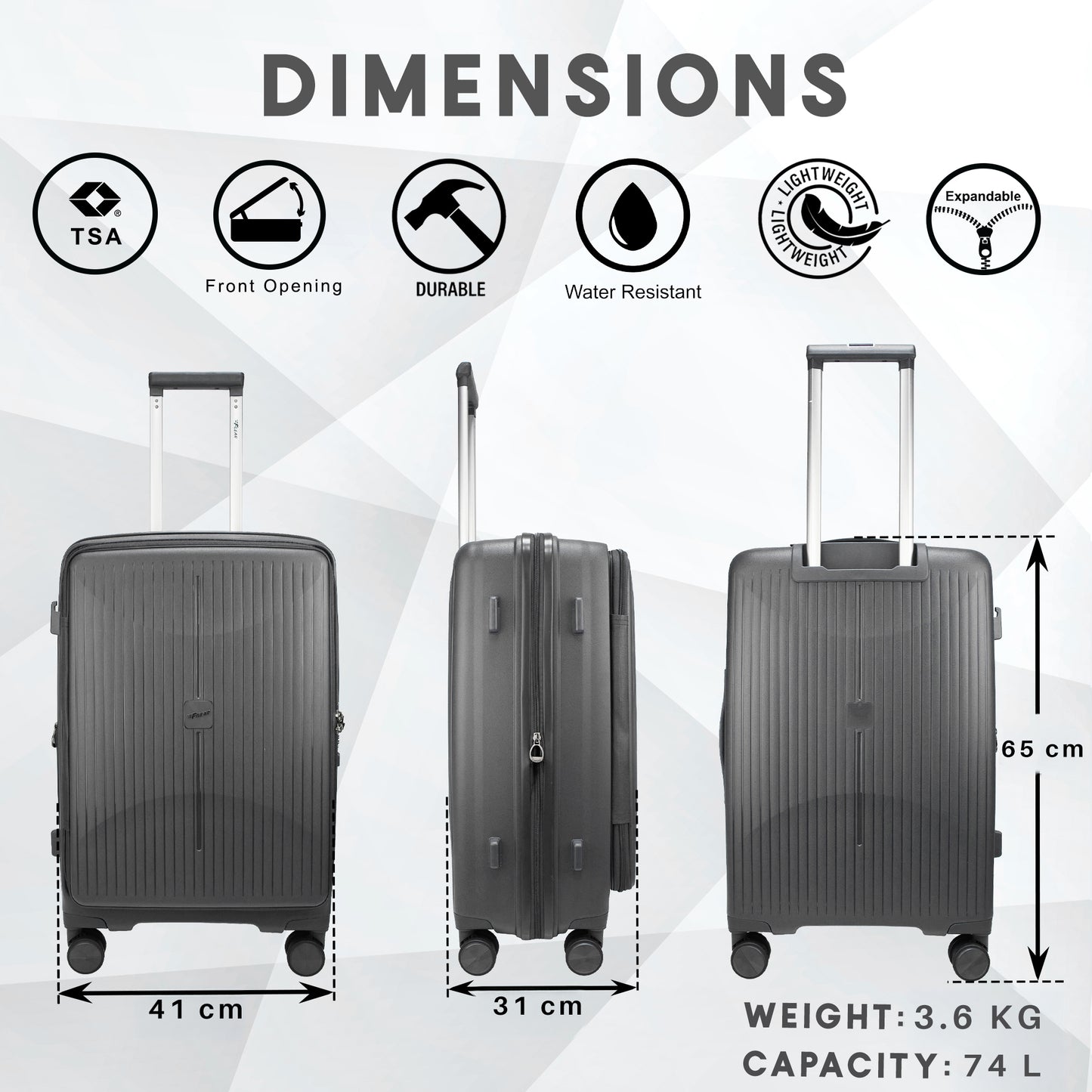 F Gear Myton Medium Front Opening Dark Grey Check-in Strolley