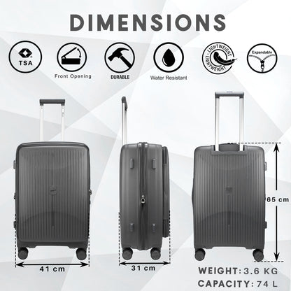 F Gear Myton Medium Front Opening Dark Grey Check-in Strolley