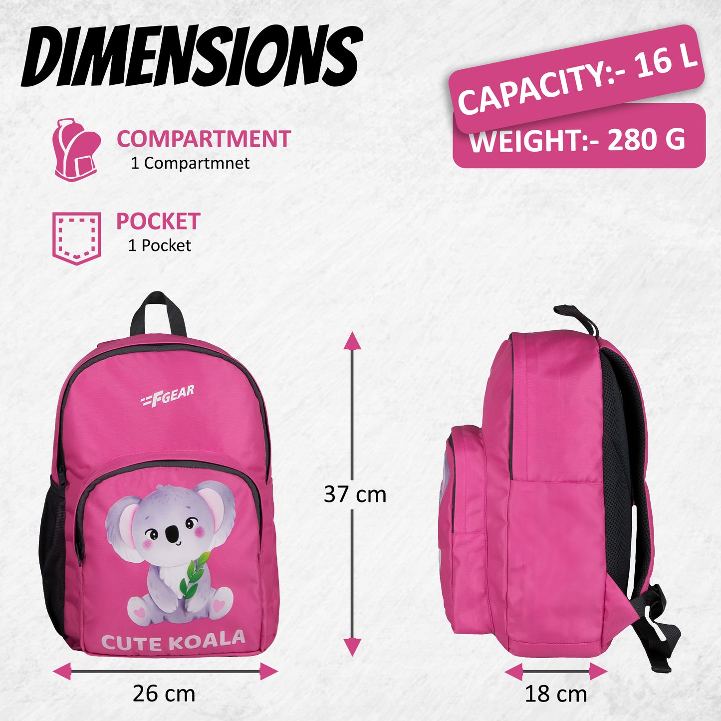 Frisco 15L Rosebud Cute Koala Kids Backpack