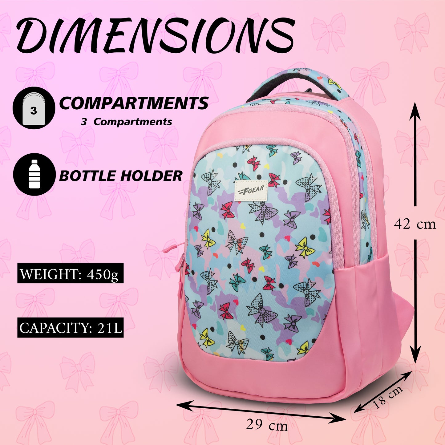 Panya 21L Light Pink Pale Blue Bows Backpack