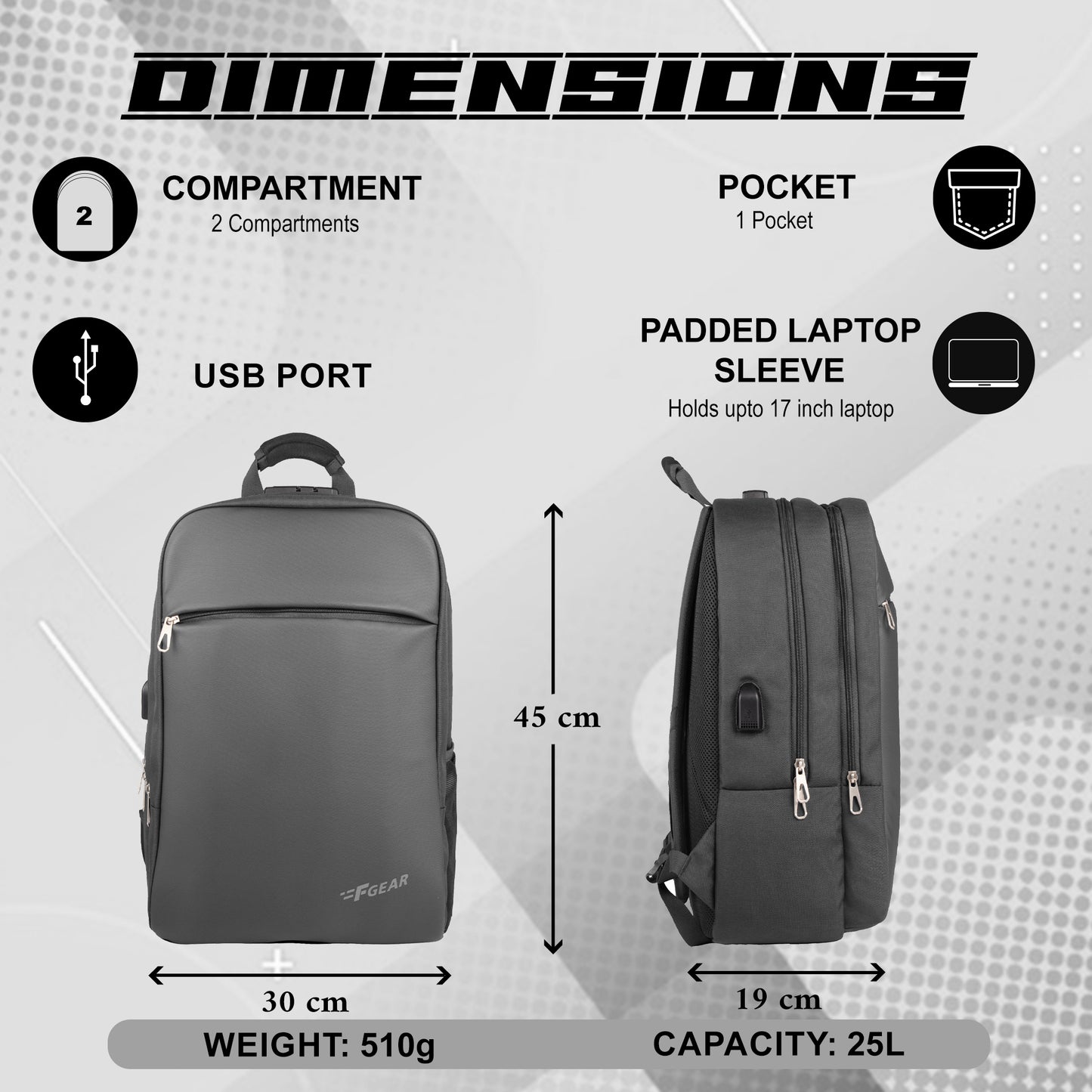 Harvey 25L Matt Grey Laptop Backpack