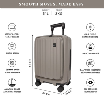 Montreal Small Cabin Pro Taupe 54 cms Front-Opening Strolley