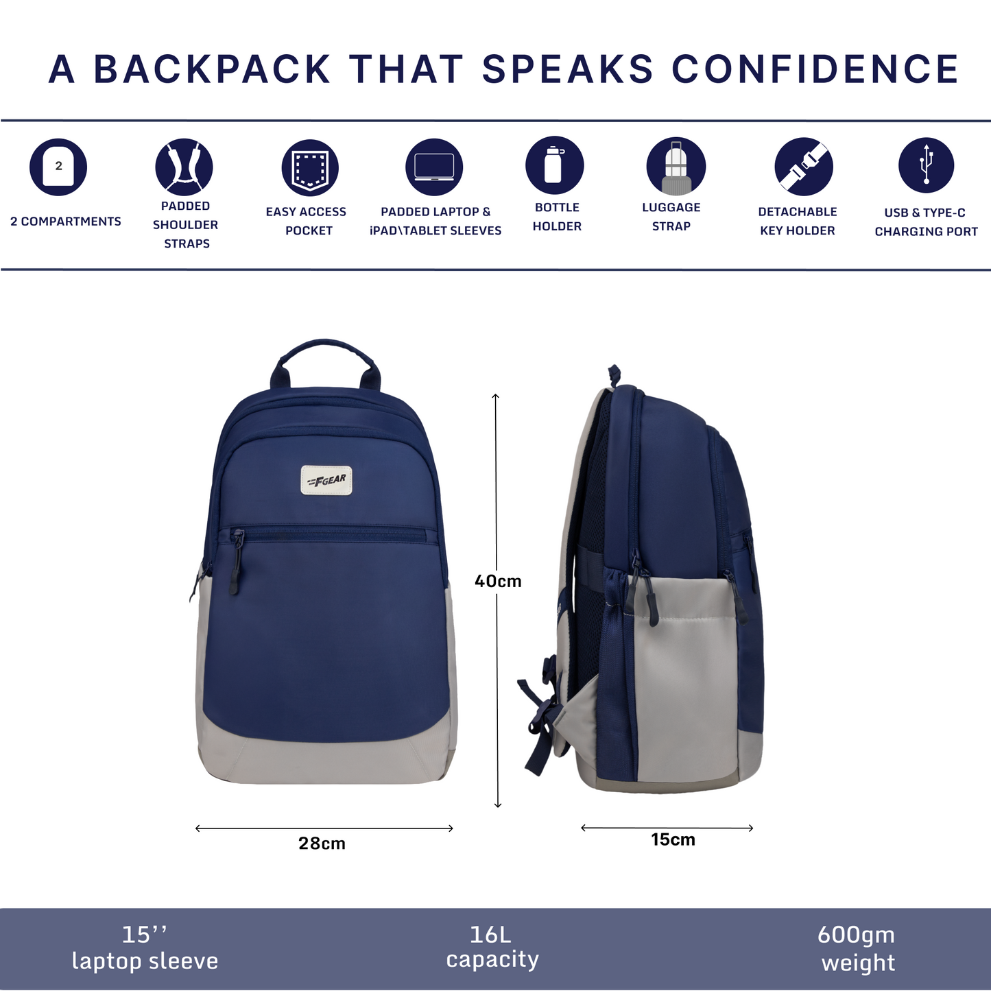 Balanzo 16L Navy Laptop Backpack