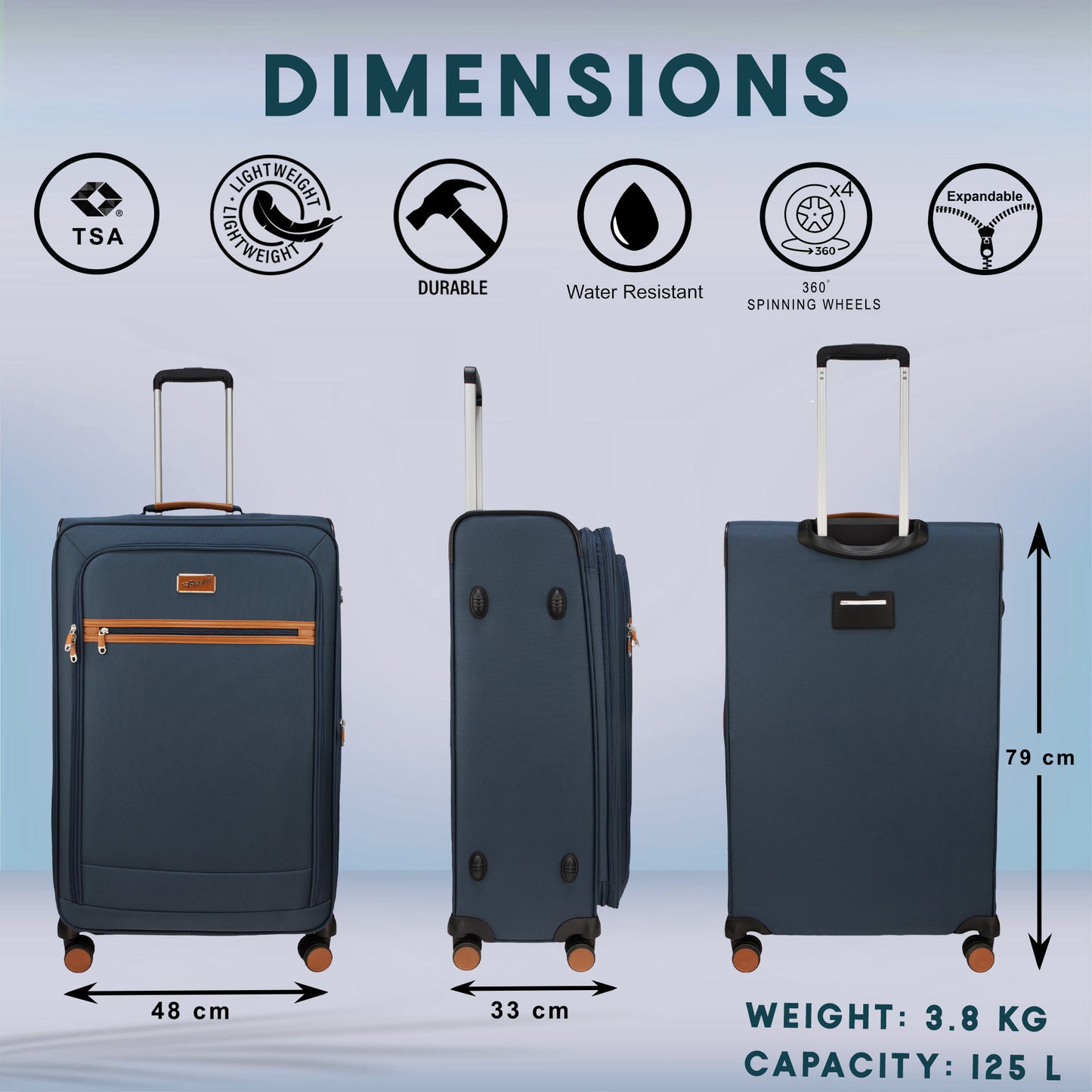 F Gear SoftAir Large Navy Check-in Suitcase