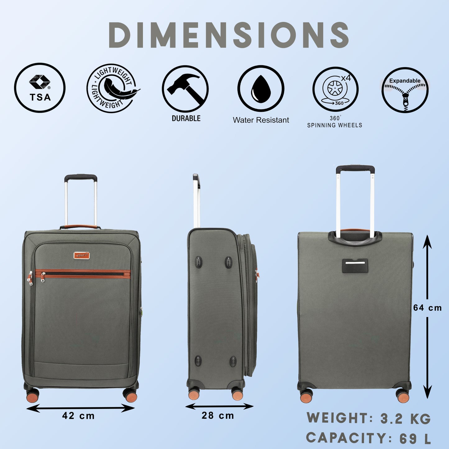 F Gear SoftAir Medium Grey Check-in Suitcase