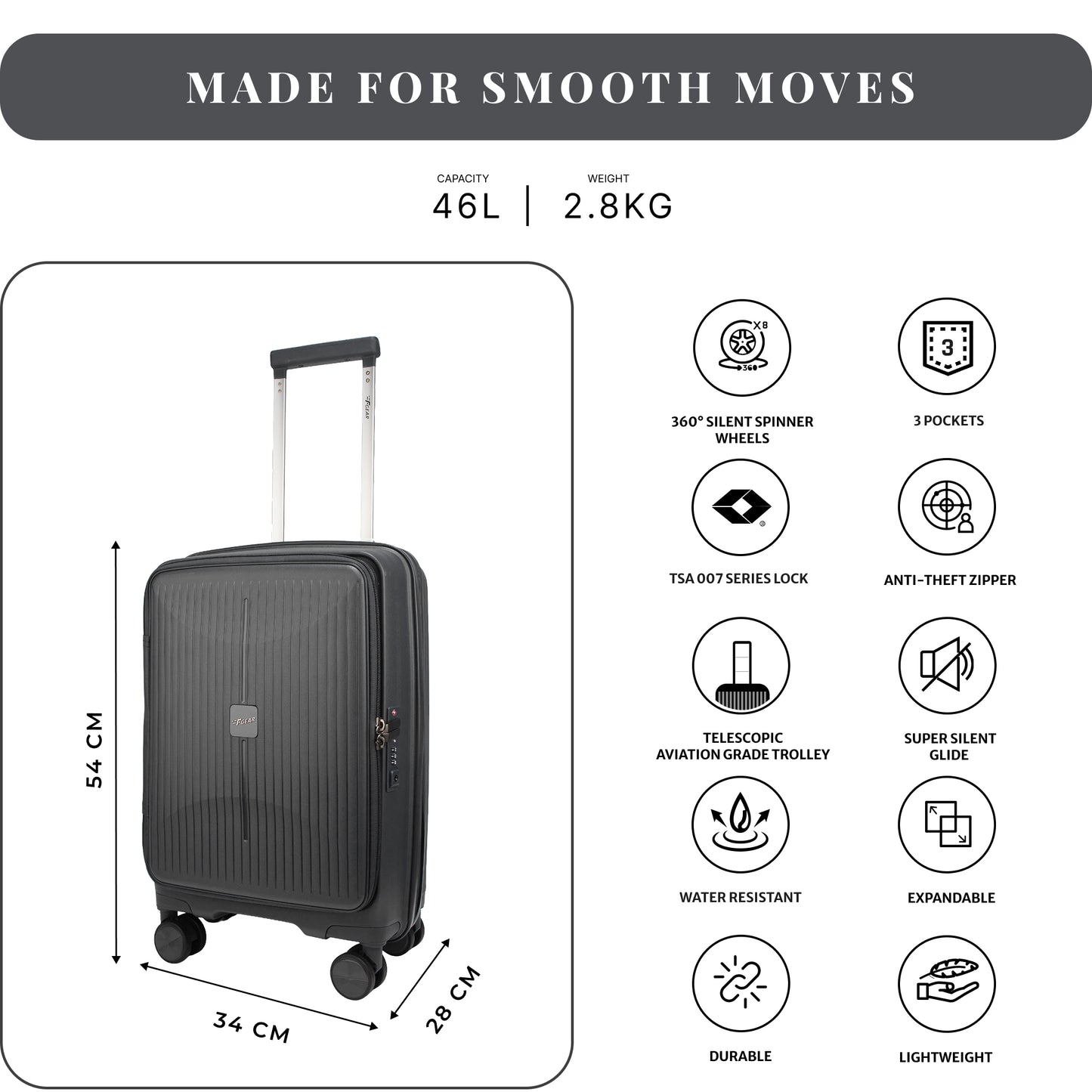 F Gear Myton Small Front Opening Dark Grey Cabin Strolley